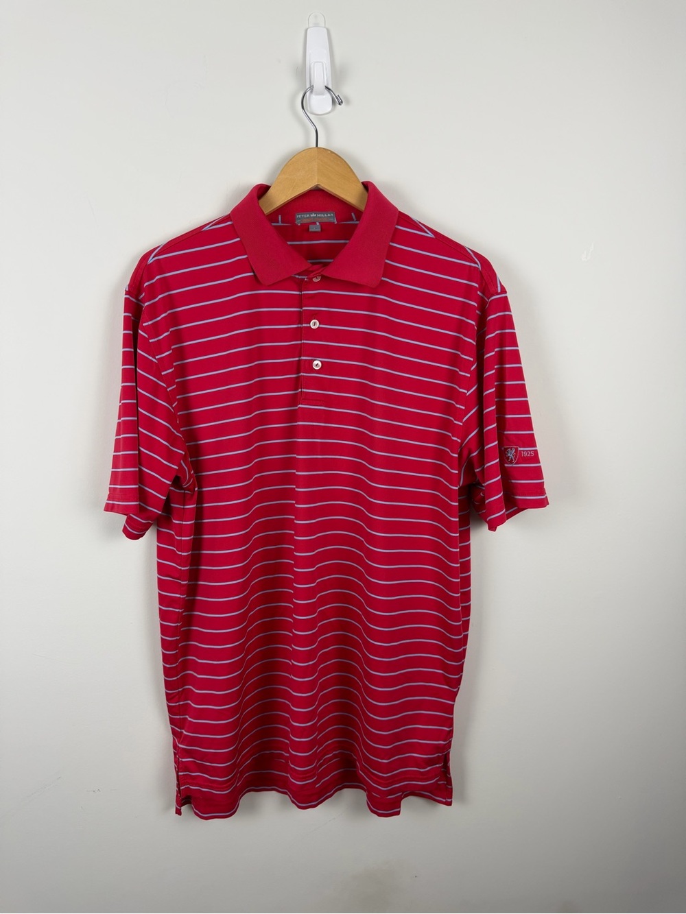 Peter Millar Hot Pink and White Striped Performance Polo
